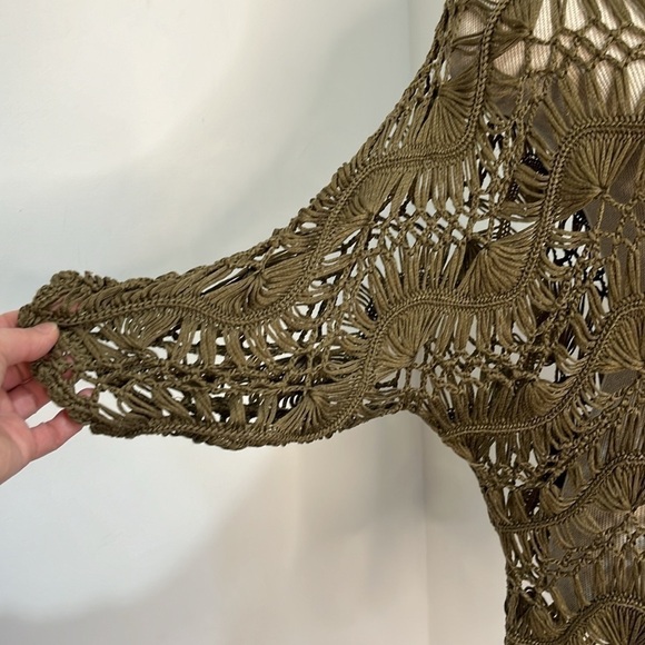 Lisa International Womens Open Loose Knit Sweater Top Brown Festival Boho PL - Picture 5 of 14